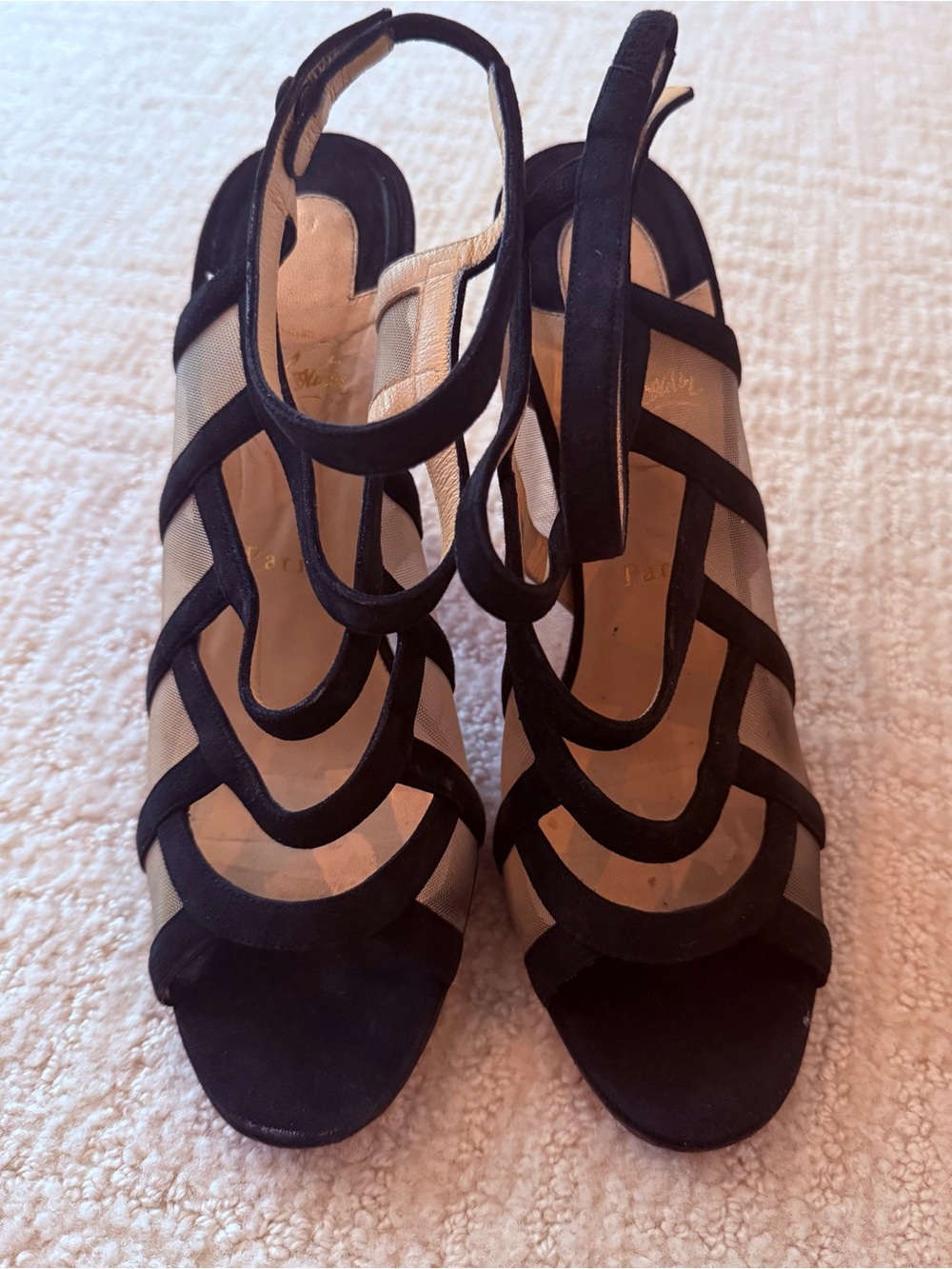 Christian Louboutin Black Strappy Mesh Slingback Heels (size 40)